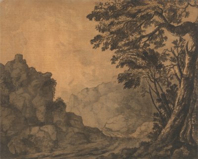 A Road in a Mountain Landscape with Trees to the Right by Alexander Cozens